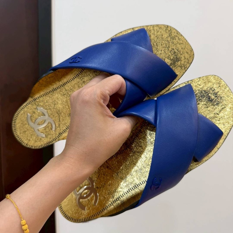 CHANEL 香奈兒 Prefall 埃及 金色 寶藍 穆訥鞋 涼拖鞋 涼鞋 拖鞋-7