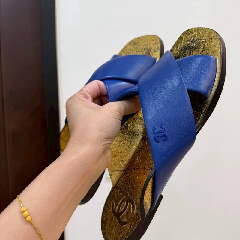 CHANEL 香奈兒 Prefall 埃及 金色 寶藍 穆訥鞋 涼拖鞋 涼鞋 拖鞋-11