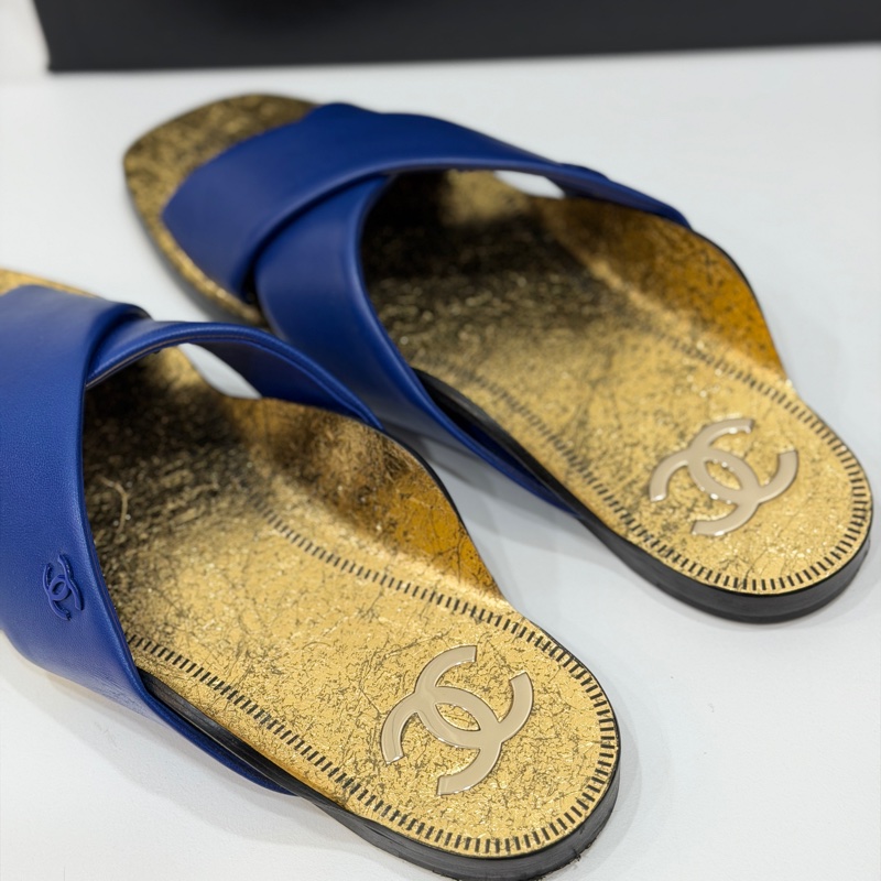 CHANEL 香奈兒 Prefall 埃及 金色 寶藍 穆訥鞋 涼拖鞋 涼鞋 拖鞋-15