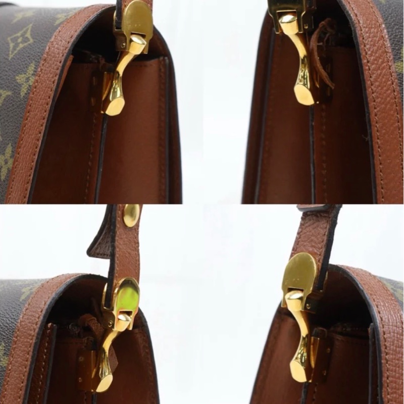 「JL精品代購」9新 LV 老花紅皮 豎金扣風琴單肩包-5