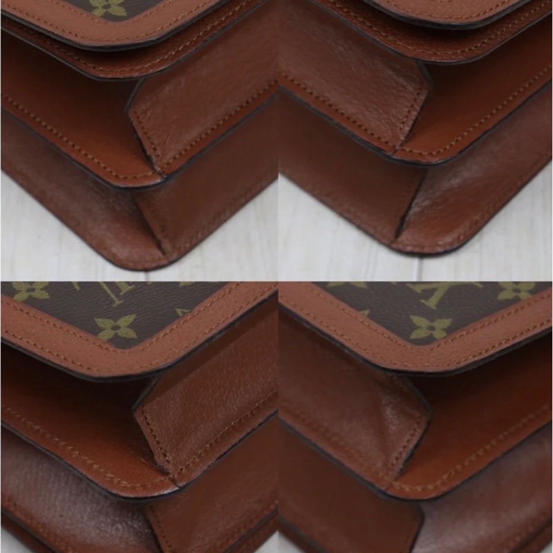 「JL精品代購」9新 LV 老花紅皮 豎金扣風琴單肩包-8