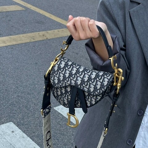Dior迪奧 Saddle復古老花馬鞍包 小號 手提包肩背包