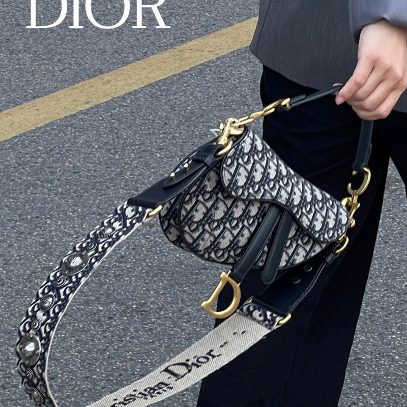 Dior迪奧 Saddle復古老花馬鞍包 小號 手提包肩背包-1