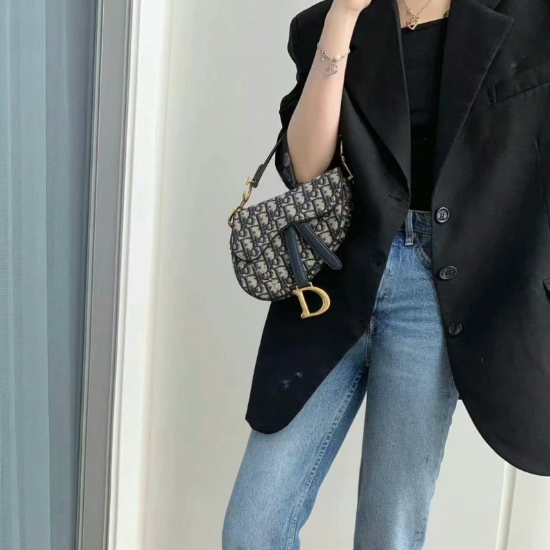 Dior迪奧 Saddle復古老花馬鞍包 小號 手提包肩背包-2