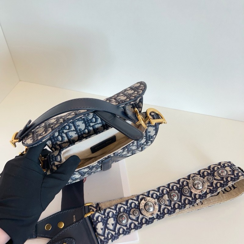 Dior迪奧 Saddle復古老花馬鞍包 小號 手提包肩背包-8