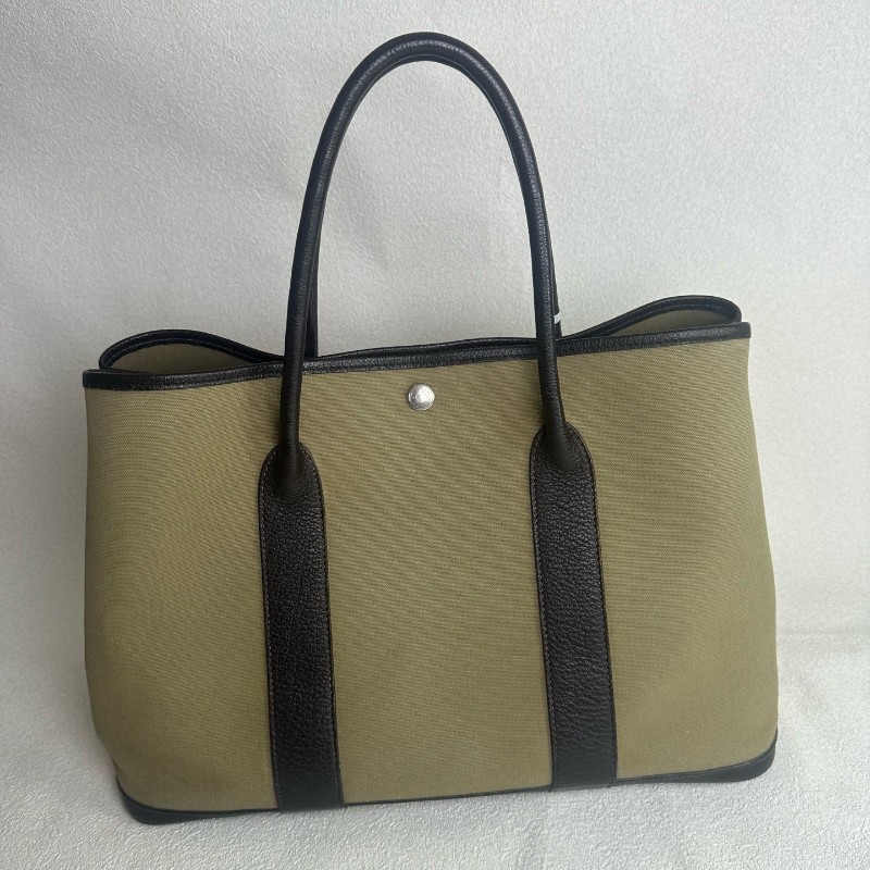 HERMES Garden Party 36 綠色帆布拼皮 手提包-0