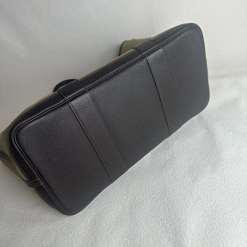 HERMES Garden Party 36 綠色帆布拼皮 手提包-7