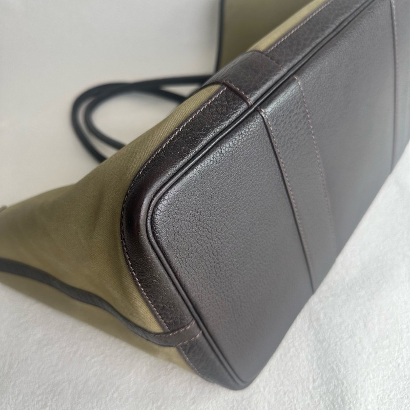 HERMES Garden Party 36 綠色帆布拼皮 手提包-8