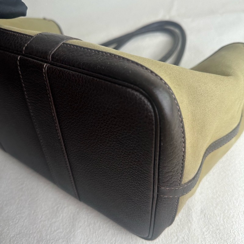 HERMES Garden Party 36 綠色帆布拼皮 手提包-9