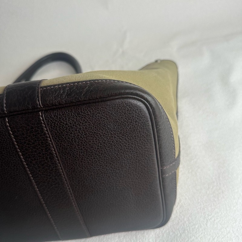 HERMES Garden Party 36 綠色帆布拼皮 手提包-11