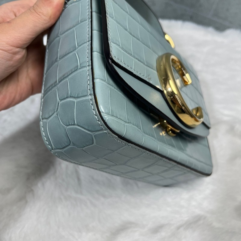 Chloe 冰藍色 鱷魚壓紋 mini c bag 肩背包斜背包-12