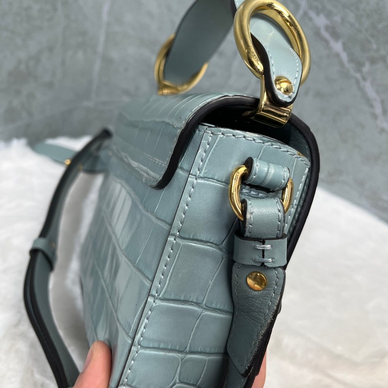 Chloe 冰藍色 鱷魚壓紋 mini c bag 肩背包斜背包-13