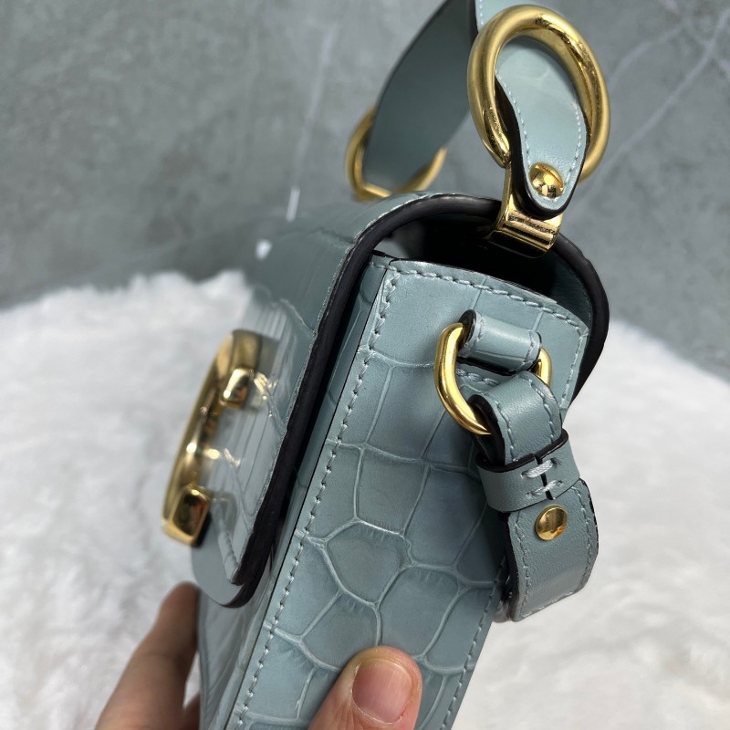 Chloe 冰藍色 鱷魚壓紋 mini c bag 肩背包斜背包-15