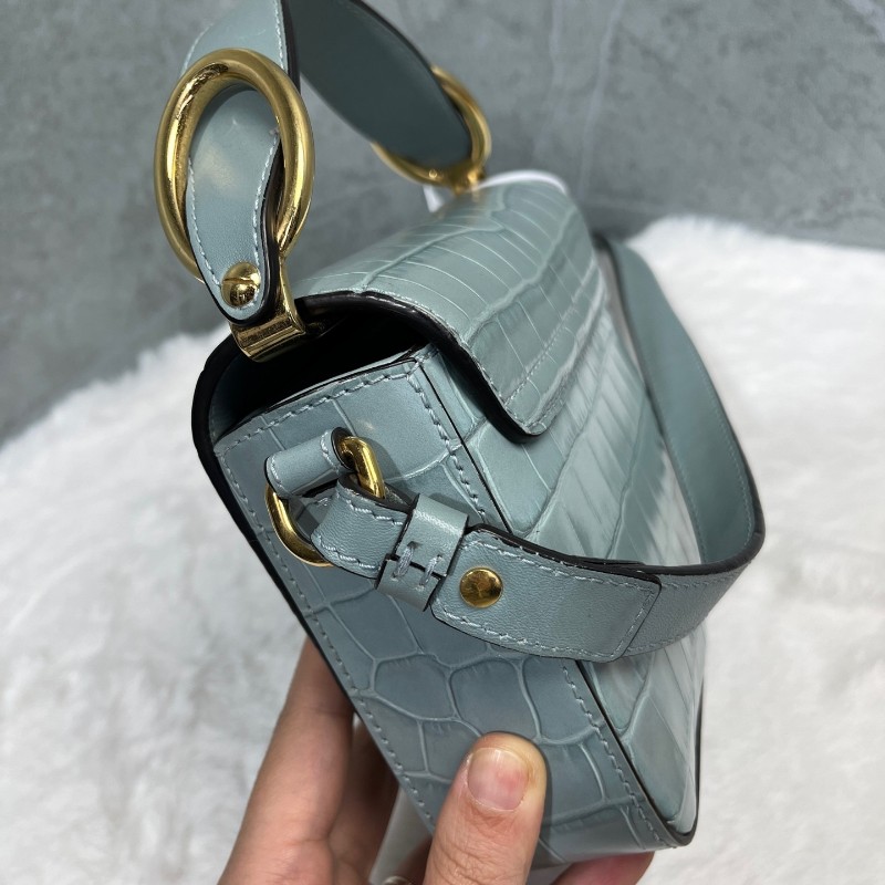 Chloe 冰藍色 鱷魚壓紋 mini c bag 肩背包斜背包-16