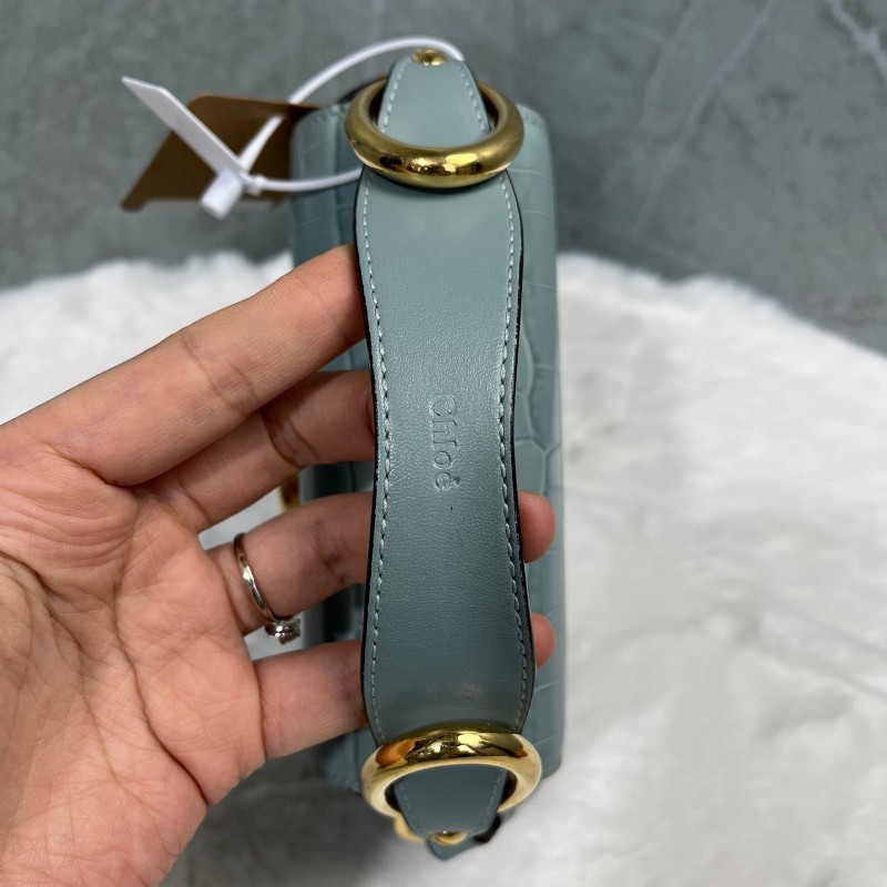 Chloe 冰藍色 鱷魚壓紋 mini c bag 肩背包斜背包-17
