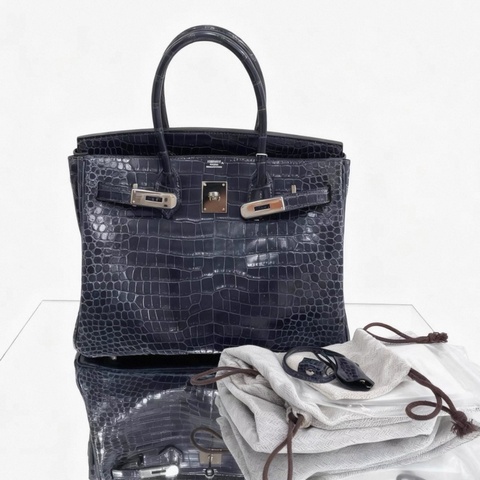 Hermes 愛馬仕 Birkin30 深海藍倒V鰐魚 銀扣 框O刻 附件：塵袋 鎖 鑰匙
