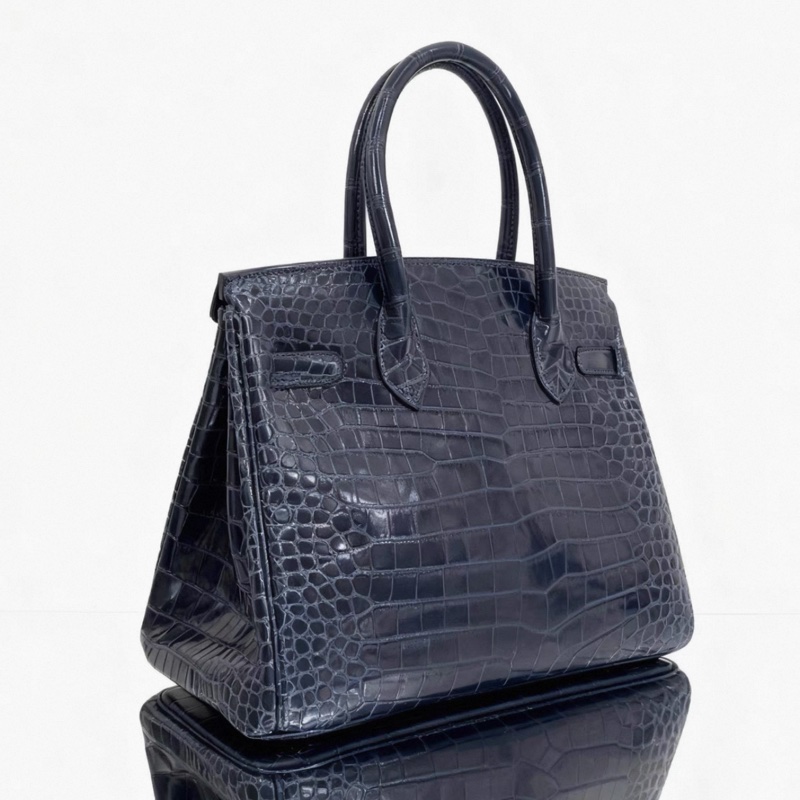 Hermes 愛馬仕 Birkin30 深海藍倒V鰐魚 銀扣 框O刻 附件:塵袋 鎖 鑰匙-2