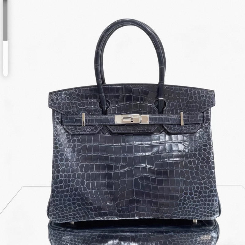 Hermes 愛馬仕 Birkin30 深海藍倒V鰐魚 銀扣 框O刻 附件:塵袋 鎖 鑰匙-5