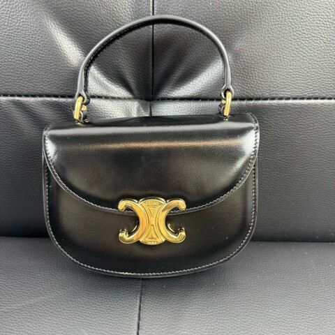 Celine BESACE TRIOMPHE迷你亮泽牛皮革手袋 黑色凱旋門手提包肩背包