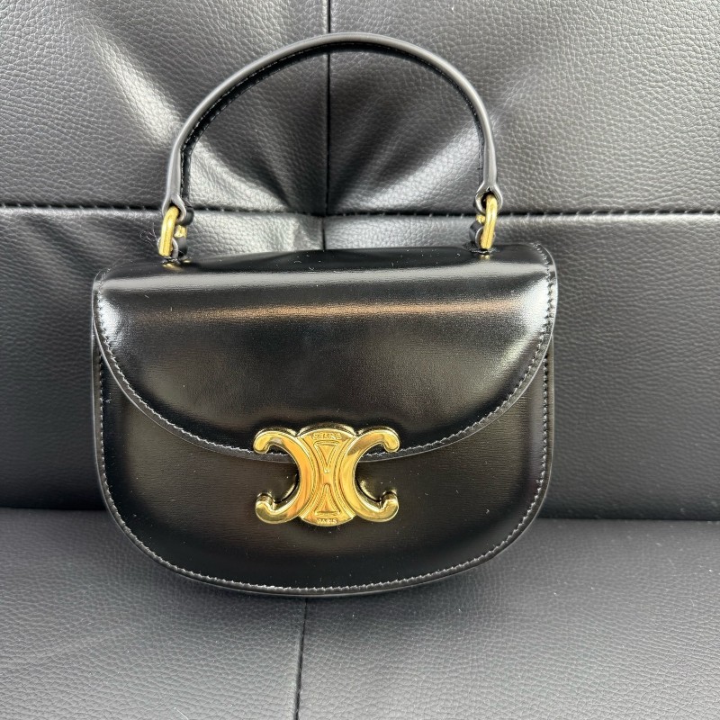 Celine BESACE TRIOMPHE迷你亮泽牛皮革手袋 黑色凱旋門手提包肩背包-0