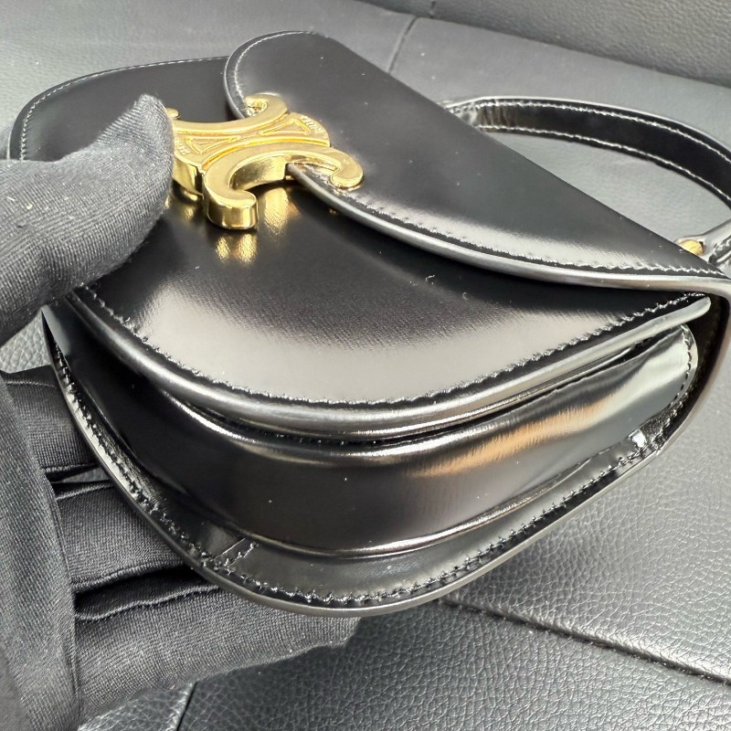 Celine BESACE TRIOMPHE迷你亮泽牛皮革手袋 黑色凱旋門手提包肩背包-8