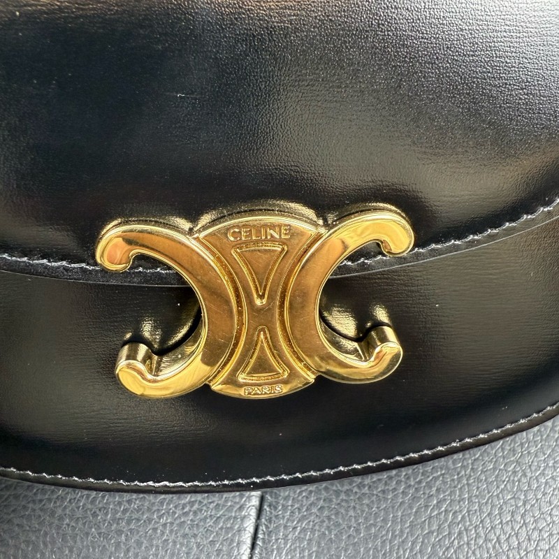 Celine BESACE TRIOMPHE迷你亮泽牛皮革手袋 黑色凱旋門手提包肩背包-12