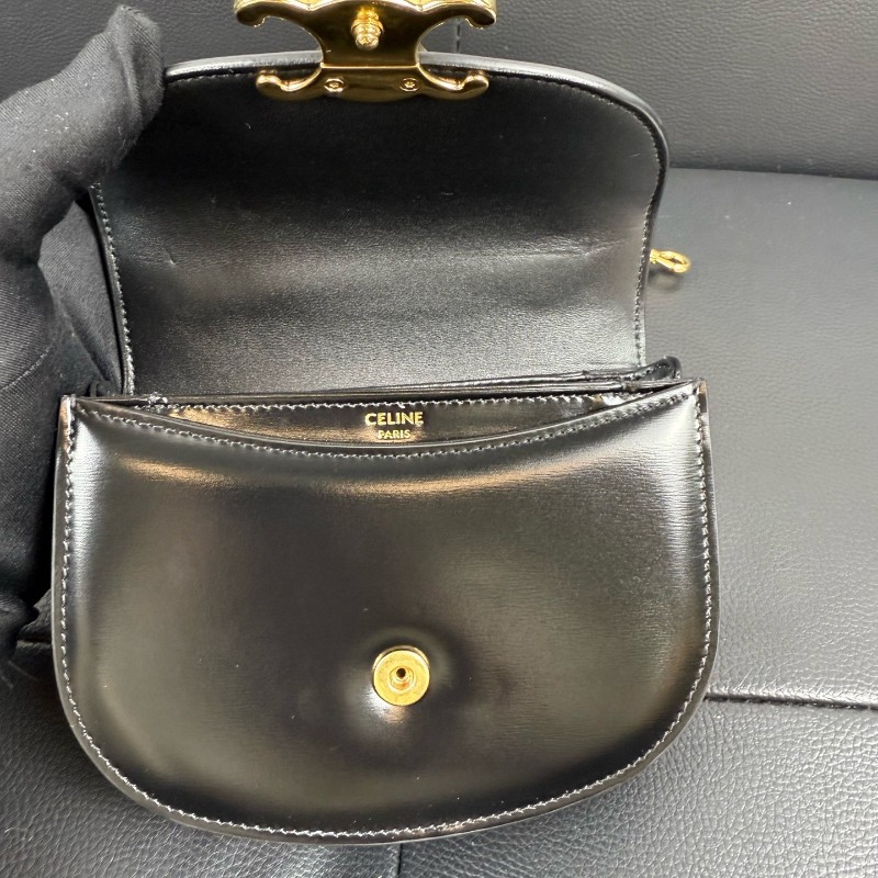 Celine BESACE TRIOMPHE迷你亮泽牛皮革手袋 黑色凱旋門手提包肩背包-13