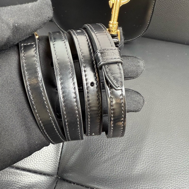 Celine BESACE TRIOMPHE迷你亮泽牛皮革手袋 黑色凱旋門手提包肩背包-17