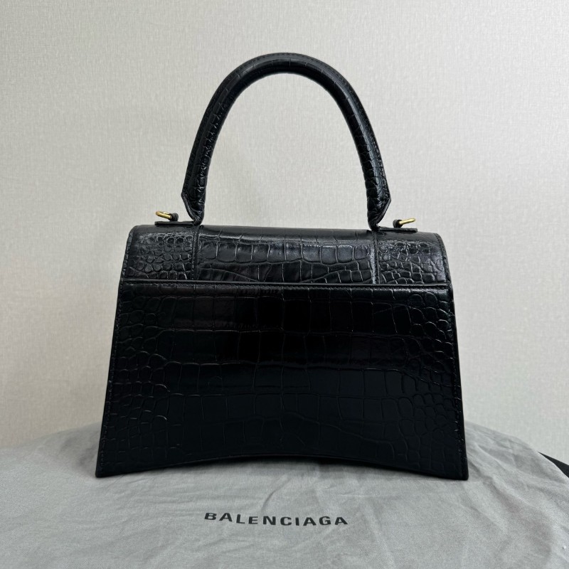 BALENCIAGA巴黎世家沙漏包 黑色鱷魚壓紋中號 手提包肩背包-1