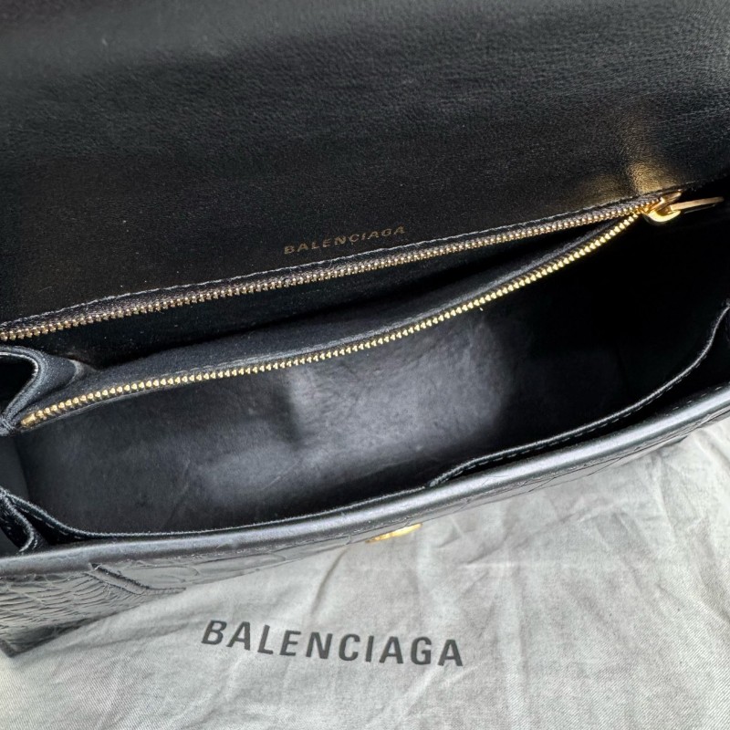 BALENCIAGA巴黎世家沙漏包 黑色鱷魚壓紋中號 手提包肩背包-8