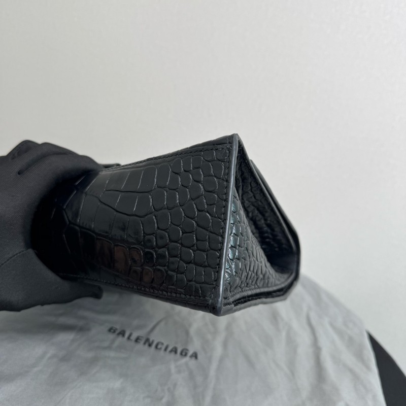 BALENCIAGA巴黎世家沙漏包 黑色鱷魚壓紋中號 手提包肩背包-9