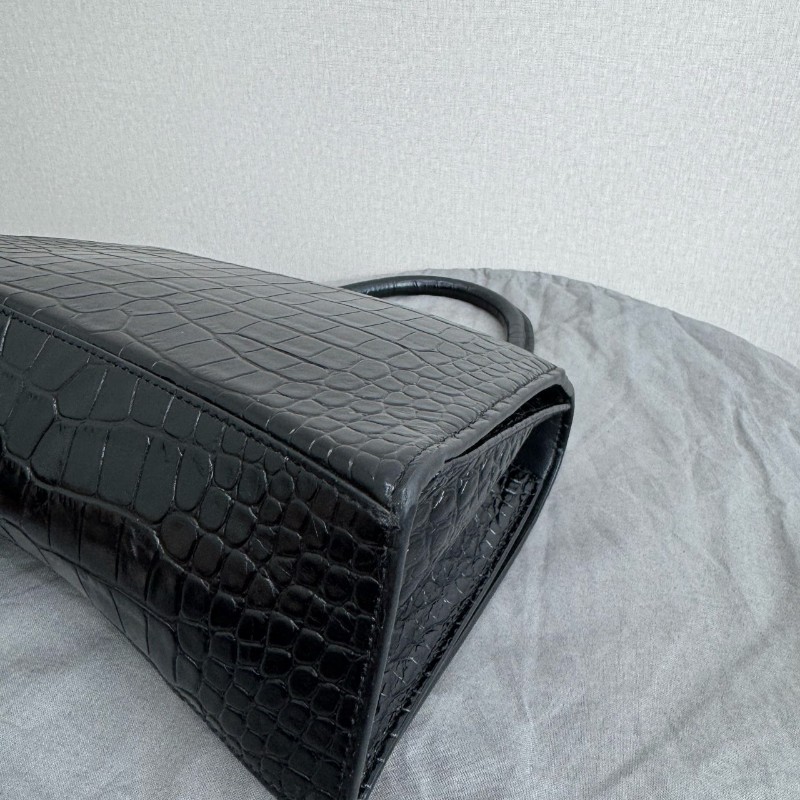 BALENCIAGA巴黎世家沙漏包 黑色鱷魚壓紋中號 手提包肩背包-12