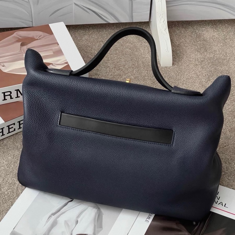 Hermes/愛馬仕2424大號 午夜藍拼黑 金扣 手提包 D刻 35cm-1