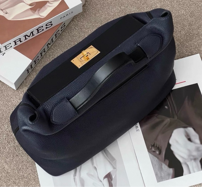 Hermes/愛馬仕2424大號 午夜藍拼黑 金扣 手提包 D刻 35cm-4