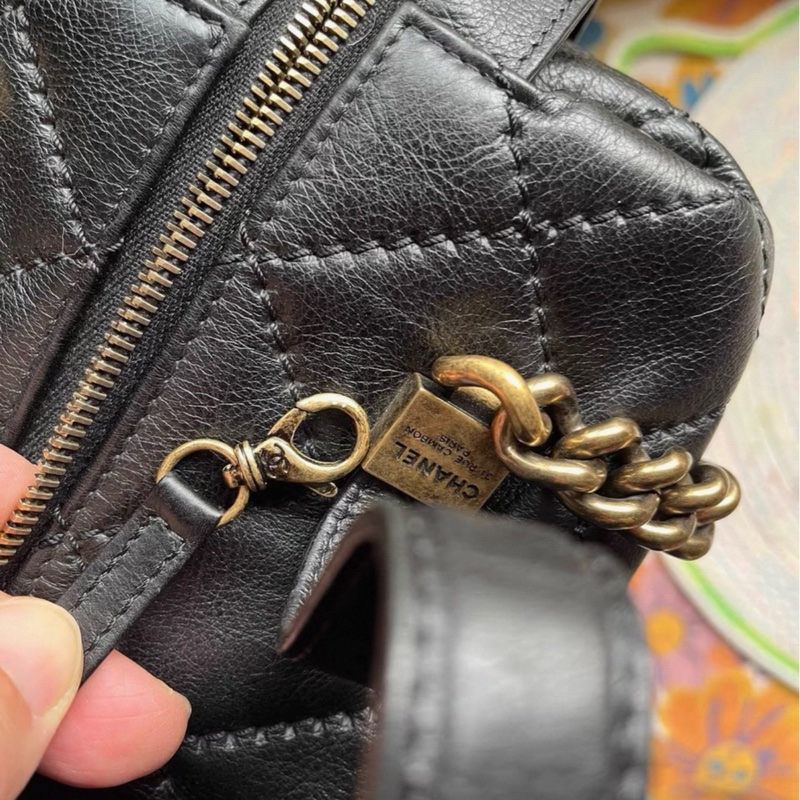 香奈兒菱格紋黑金保齡球手提單肩包挎包hobo盒飯包‌波士頓包-7