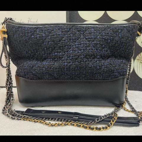 香奈兒/CHANEL限量 中號 深海藍毛呢流浪包 Gabrielle  25開