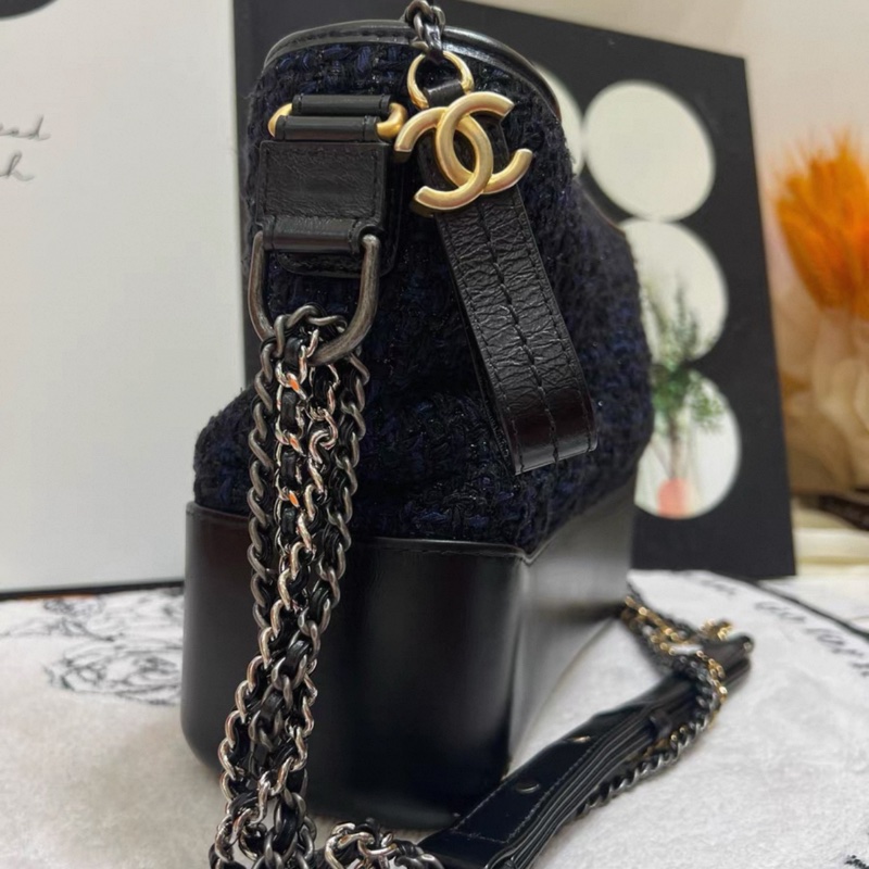 香奈兒/CHANEL限量 中號 深海藍毛呢流浪包 Gabrielle  25開-5