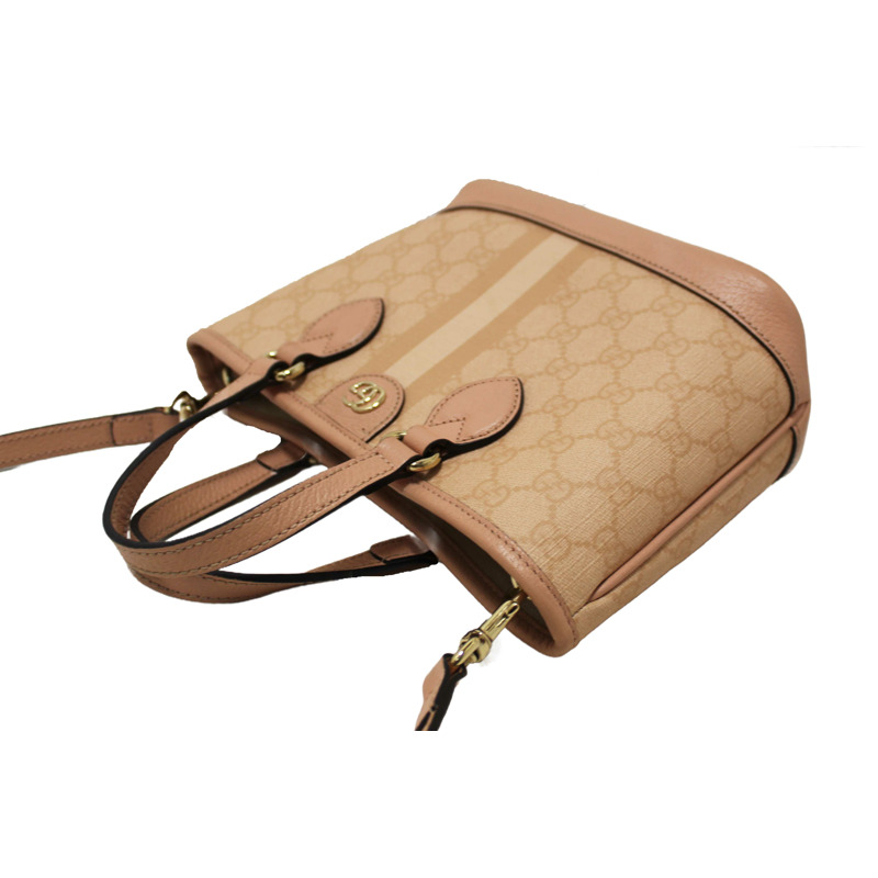 Gucci Pink And White GG Supreme Ophidia Small Tote Bag 811716-12