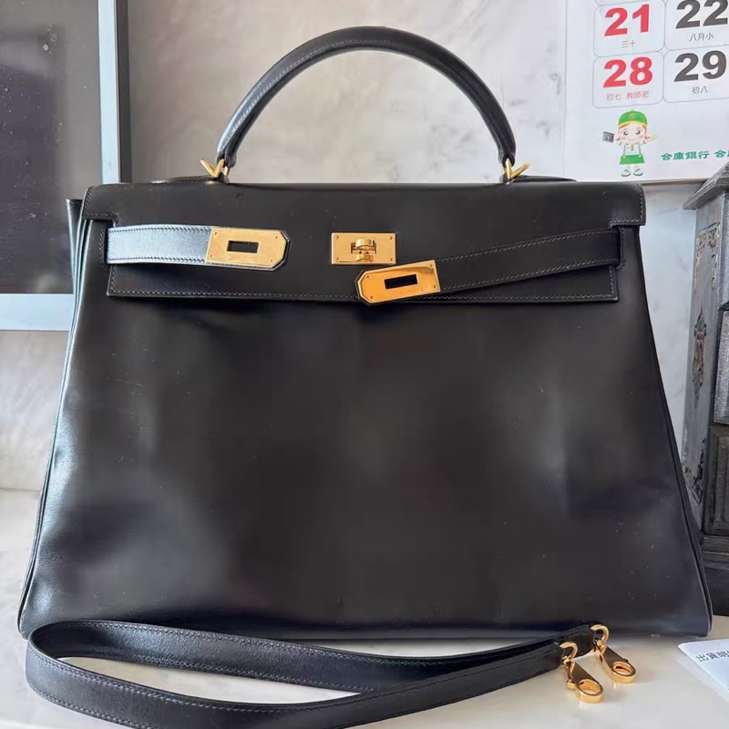 Hermes Kelly 40 box 手提包購物包 經典黑金-0