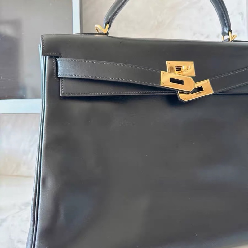Hermes Kelly 40 box 手提包購物包 經典黑金-2