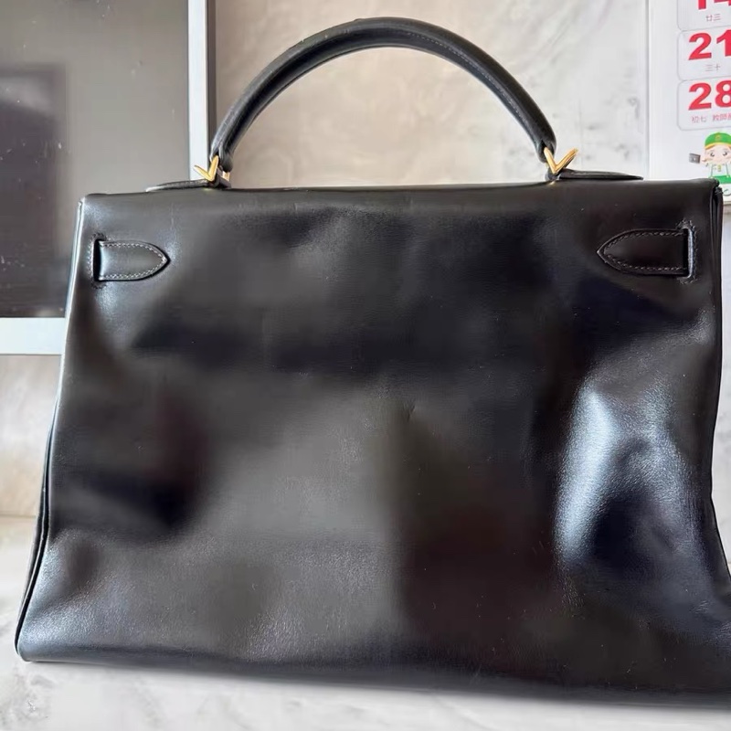 Hermes Kelly 40 box 手提包購物包 經典黑金-7