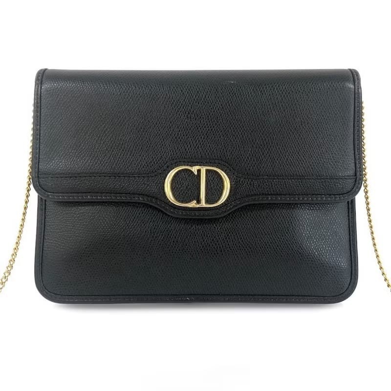 【LA LUNE】稀有中古包 Dior 黑色極簡翻蓋小包 單肩包 側背包 斜背包 古董包-0