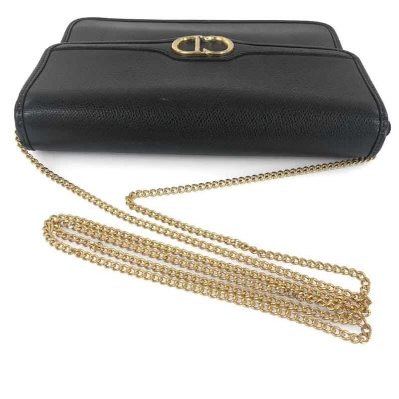 【LA LUNE】稀有中古包 Dior 黑色極簡翻蓋小包 單肩包 側背包 斜背包 古董包-1