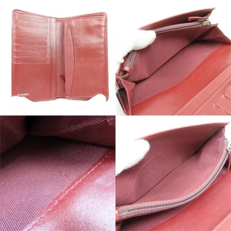 【LA LUNE】全套中古二手Chanel黑色金扣魚子醬皮革長夾錢包手袋-6