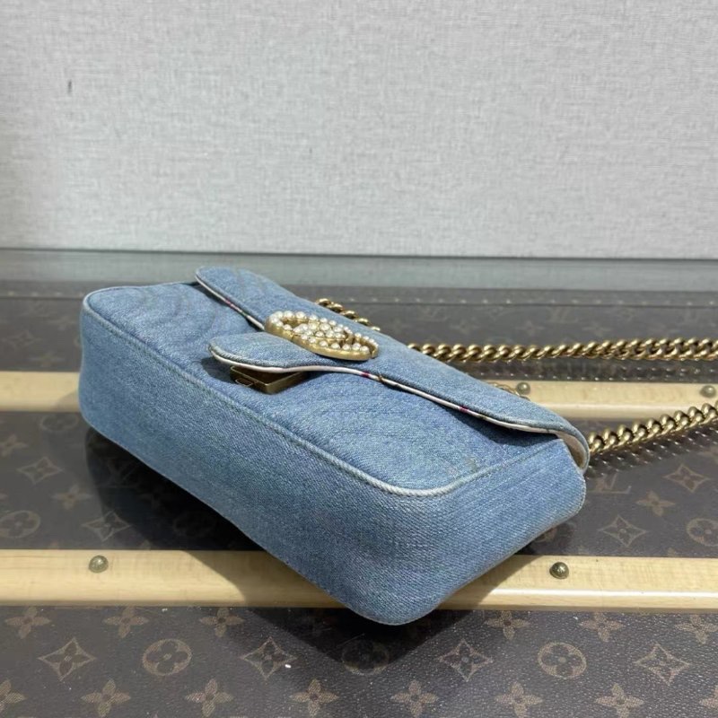 GUCCI 馬蒙22牛仔珍珠扣肩背斜背鏈條包 22*13*6 98新配件塵袋-4