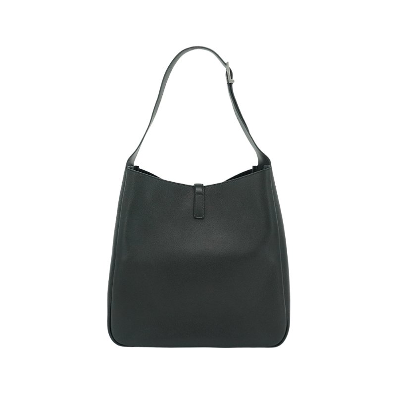 YSL LE 5A7 銀logo粒面牛皮Hobo肩背包-大(753837-黑)-2