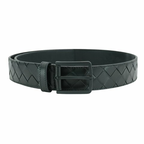Bottega Veneta 編織牛皮黑方扣皮帶/腰帶(609182-黑)