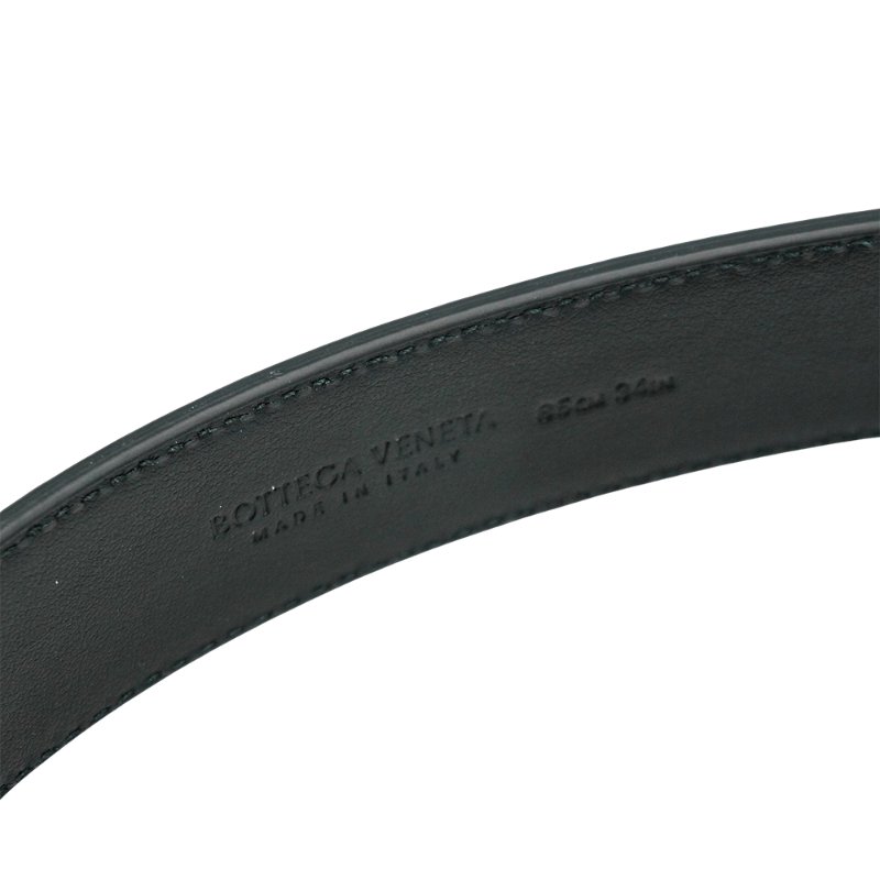 Bottega Veneta  編織牛皮銀刻紋方扣腰帶(837724-黑)-3