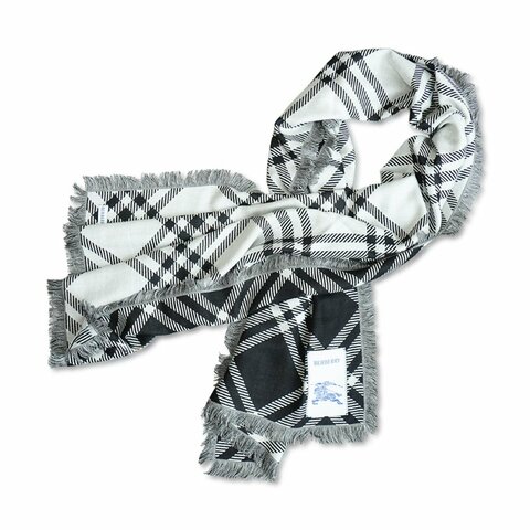 Burberry 寬版格紋羊毛絲質圍巾(8110162-黑白)