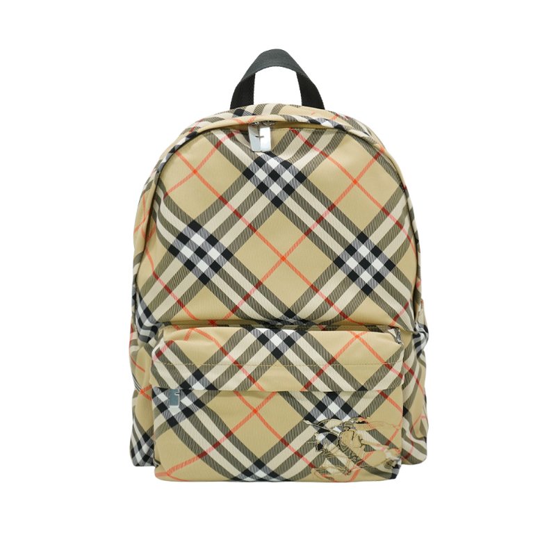 Burberry Vintage 格紋戰馬印花帆布拉鍊雙肩後背包(8091312-米)-0